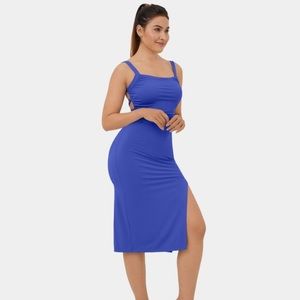 Ruched Split Backless Crisscross Lace Up Bodycon Midi Casual Dress